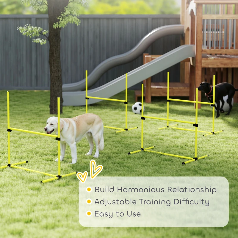 PawHut 4 Piece Dog Agility Set with Adjustable Height Jump Bars, Carry Bag, Displacing Top Bar, Yellow Yellow