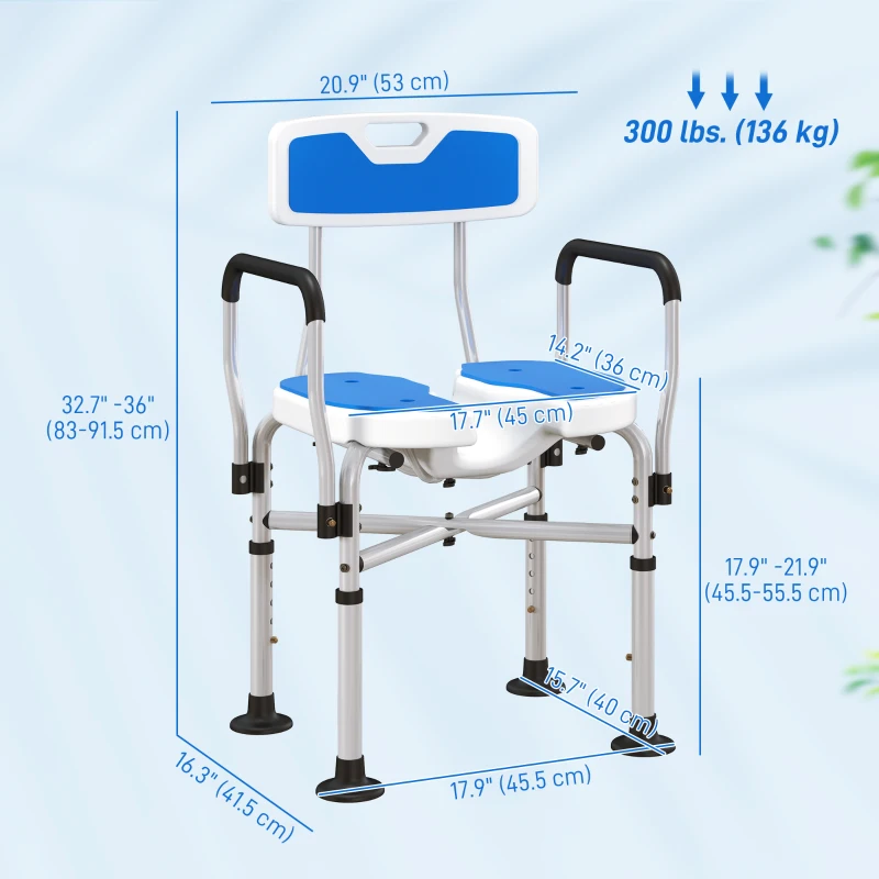 HOMCOM Upgraded Shower Chair Non-slip Bath Chair with U-shaped Shower Seat and Crossing Bars, Dark Blue