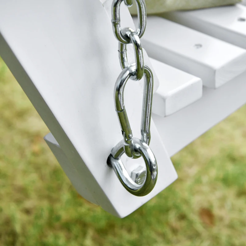 Outsunny 2 to 3 Seater Porch Swing Wood Patio Swing Chair Swing Bench with Foldable Table, Cup Holders, Steel Chains, White