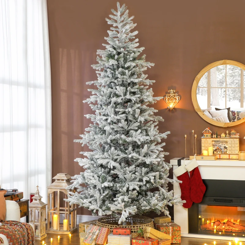 HOMCOM 9 ft Artificial Frosted Christmas Tree with Realistic Branches, Wide Full Spruce, Hinged Xmas Tree, Easy Assembly