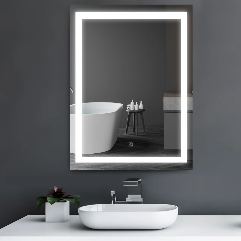 HOMCOM LED Bathroom Mirror Wall Mount Vanity Make Up Mirror with Dimmable Touch Switch Control and Defogger, Waterproof - 36" x 28"
