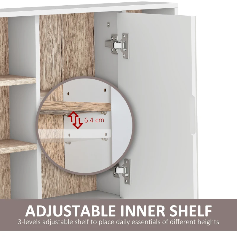 HOMCOM Wall-Mounted Bathroom Medicine Cabinet with Mirror, Over Toilet Bathroom Vanity Cabinet White & Oak