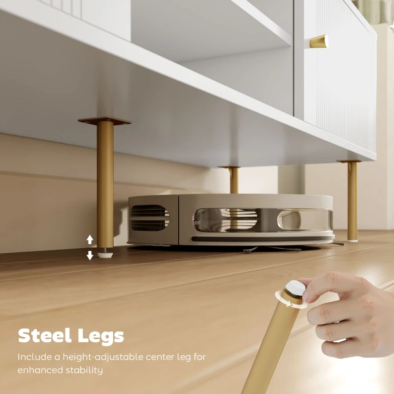 HOMCOM TV Stand for TVs up to 65", Entertainment Center with 2 Open Shelves, 2 Cabinets and Steel Legs for Living Room, White