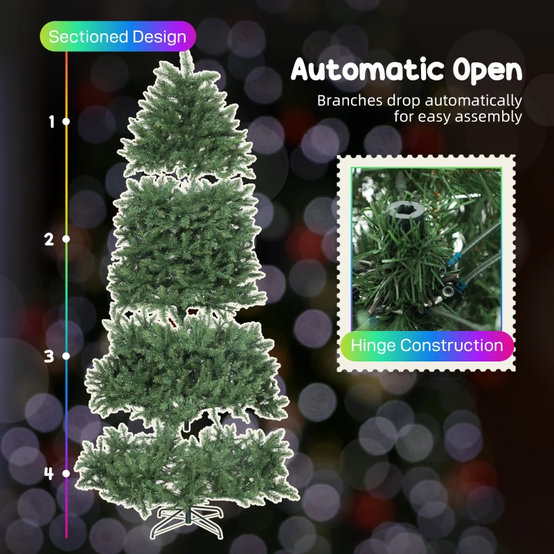HOMCOM 7.5ft Prelit Christmas Tree with Full-Spectrum LEDs, Smart App Control, Wide Full Hinged Xmas Tree, Easy Assembly