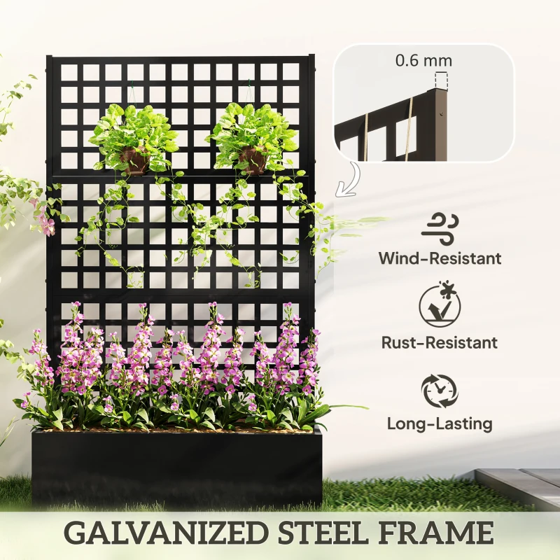 Outsunny Galvanized Raised Garden Bed Planter Box with Trellis for Climbing Plants, Vegetable, Vines, 43" x 16" x 70"