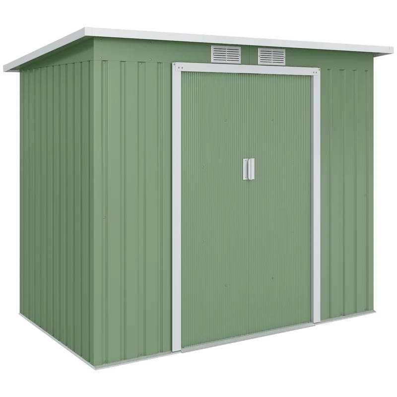 Outsunny 7' x 4' Galvanised Steel Garden Shed, with Foundation Kit - Green