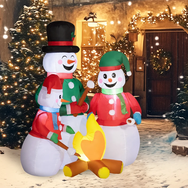 Outsunny 5 FT Christmas Inflatable Snowman Family, Xmas Blow Up Snowman Family with LED Lights for Indoor, Outdoor, Lawn, Party