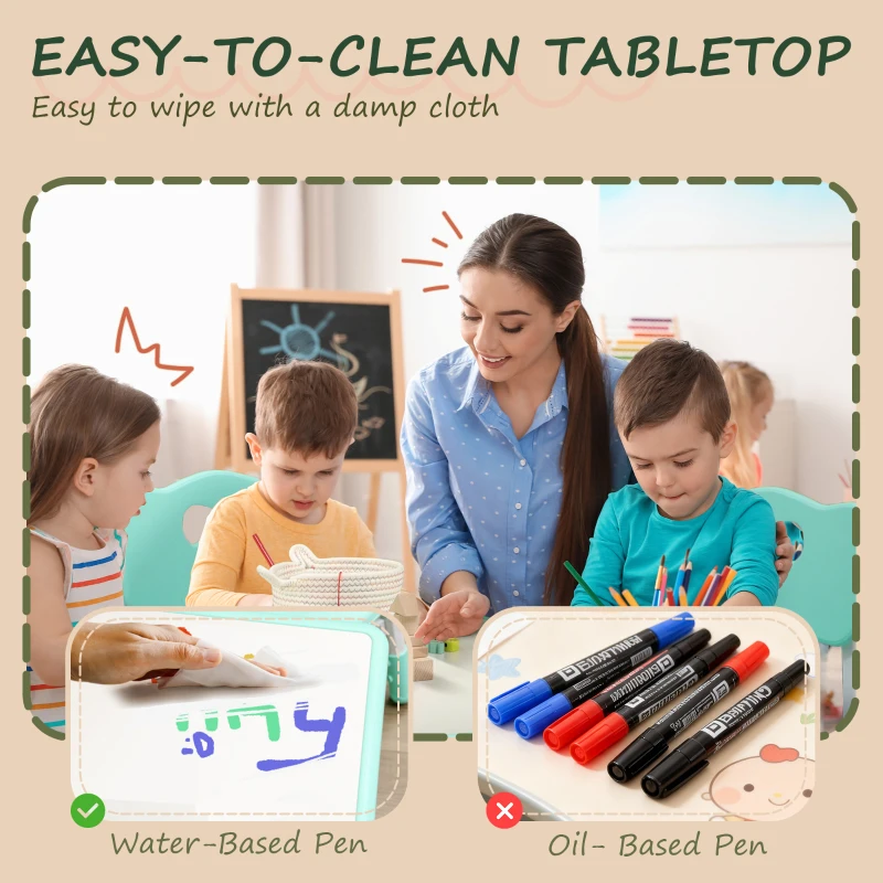 Qaba Kids Table and Chair Set with 4 Chairs, Adjustable Height, Easy to Clean, for 1.5 - 8 Years Old, Green