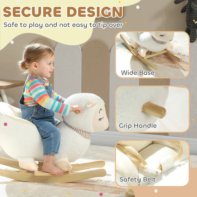 Qaba Baby Rocking Horse, Sheep Rocking Horse with Lullaby Song for Toddlers 18–36 Months, White