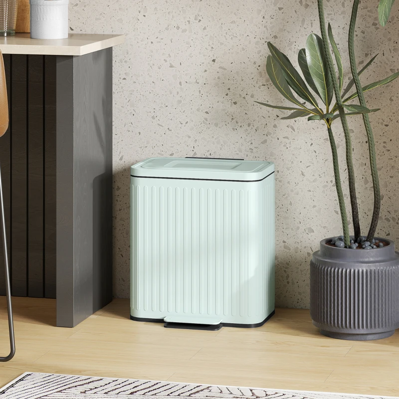 HOMCOM Trash Can, 2 x 5.3 Gallon (2 x 20 L) Garbage Can with Soft-Close Lid, Removable Inner Buckets for Kitchen Home Office