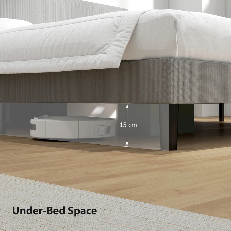 HOMCOM Queen Size Bed Frame with Adjustable Upholstered Headboard Platform Bed Frame Wood Slat Support Noise Free Light Grey