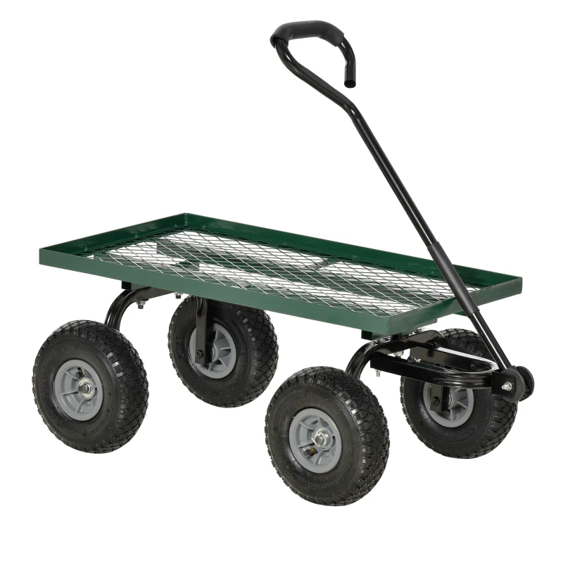 Outsunny Heavy Duty Garden Wagon Cart with 10" Wheels, 330 lbs Capacity, for Garden, Beach, Lawn, Black
