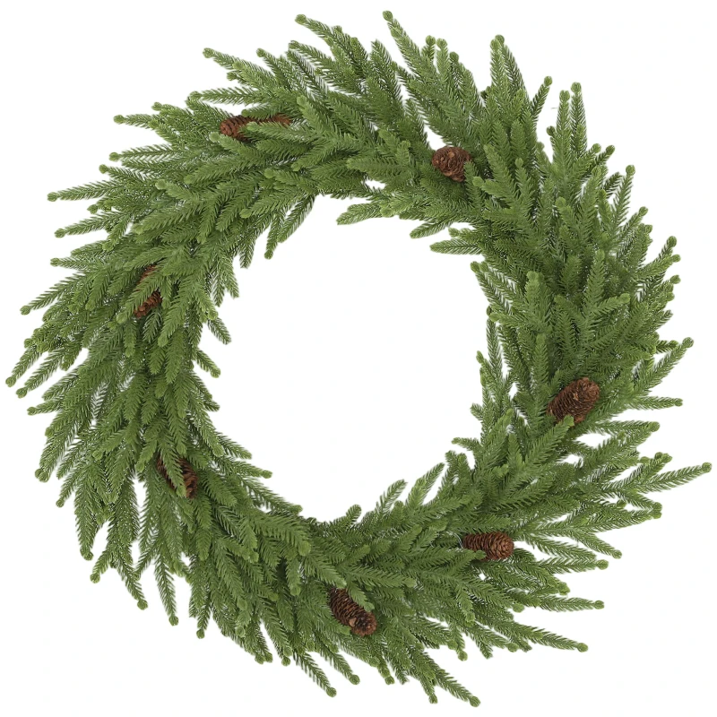 HOMCOM 24 inch Christmas Wreath, Artificial Norfolk Pine Wreath with Pine Cones and 88 Realistic Branches for Door, Wall