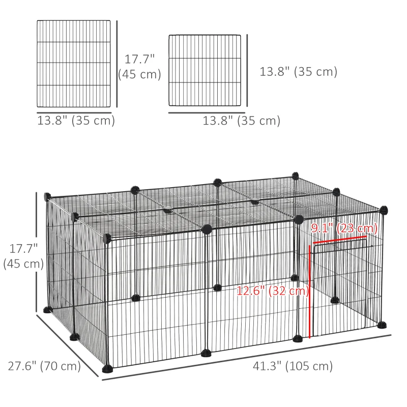 PawHut Small Animal Cage for Bunny, Guinea Pig, Chinchilla, Hedgehog, Portable Pet Enclosure with Door, 16 Panels