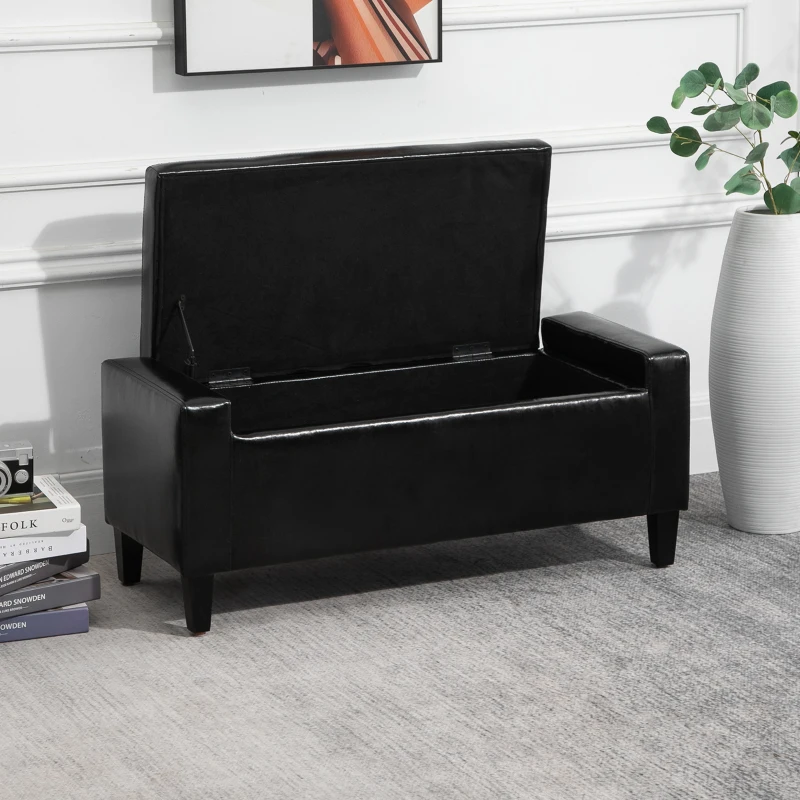 HOMCOM Storage Ottoman Bench, PU Leather Upholstered Bench with Tufted Design, Black