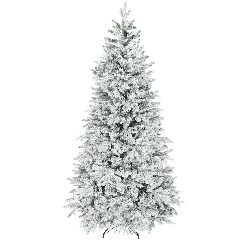 HOMCOM 7.5 ft Artificial Frosted Christmas Tree with Realistic Branches, Wide Full Spruce, Hinged Xmas Tree, Easy Assembly