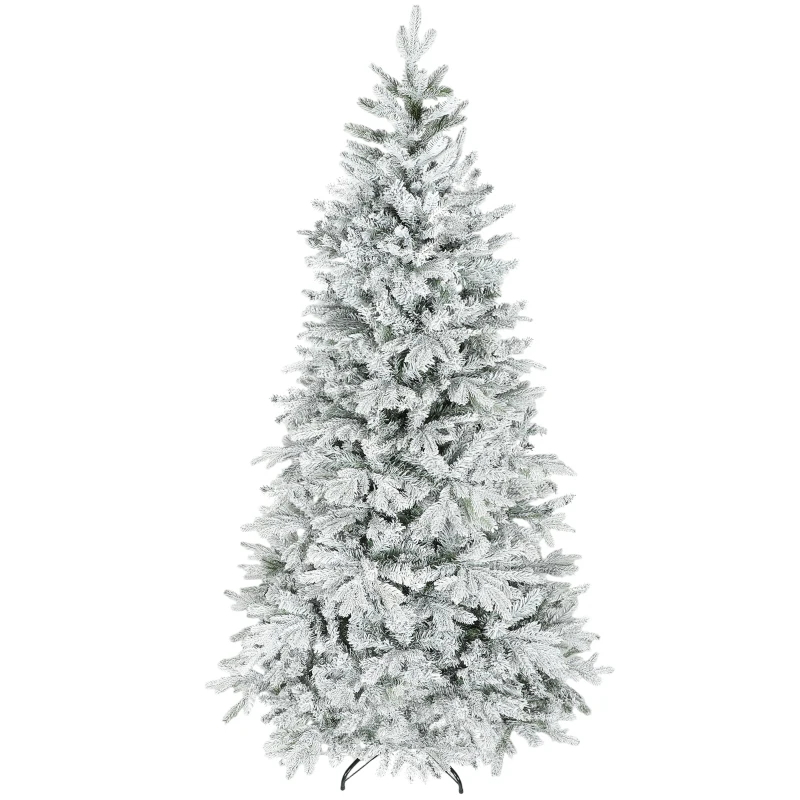 HOMCOM 7.5 ft Artificial Frosted Christmas Tree with Realistic Branches, Wide Full Spruce, Hinged Xmas Tree, Easy Assembly