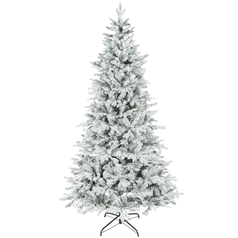 HOMCOM 7.5 ft Artificial Frosted Christmas Tree with Realistic Branches, Wide Full Spruce, Hinged Xmas Tree, Easy Assembly