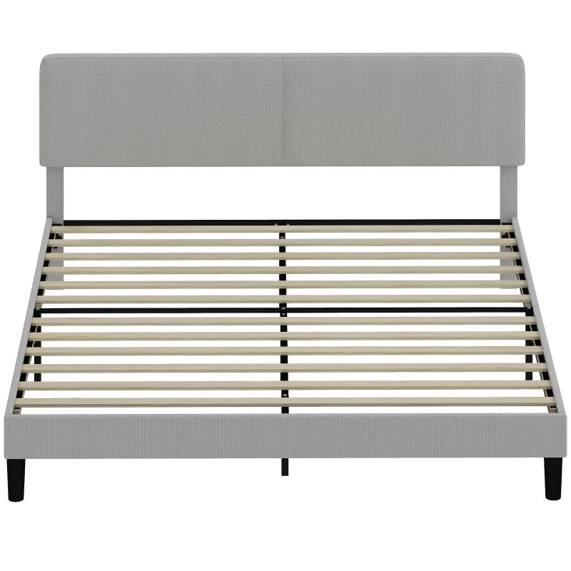 HOMCOM King Size Bed Frame with Adjustable Upholstered Headboard Platform Bed Frame Wood Slat Support Noise Free Light Grey