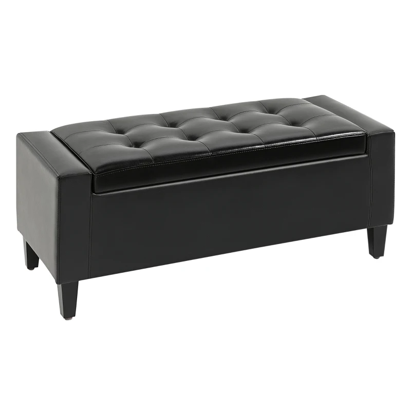 HOMCOM Storage Ottoman Bench, PU Leather Upholstered Bench with Tufted Design, Black
