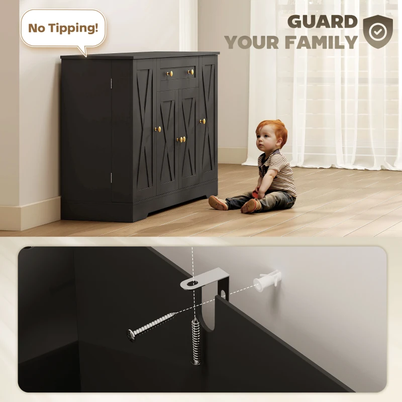 HOMCOM Sideboard Buffet Cabinet, Farmhouse Coffee Bar Cabinet with Door Shelves, Adjustable Shelves, Drawer, Barn Doors, Black