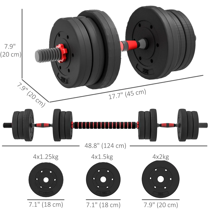 Soozier 44lbs 2-in-1 Adjustable Dumbbells Weight Set, Dumbbell Hand Weights Barbell for Body Fitness, Lifting Training for Home, Office, Gym, Black and Red