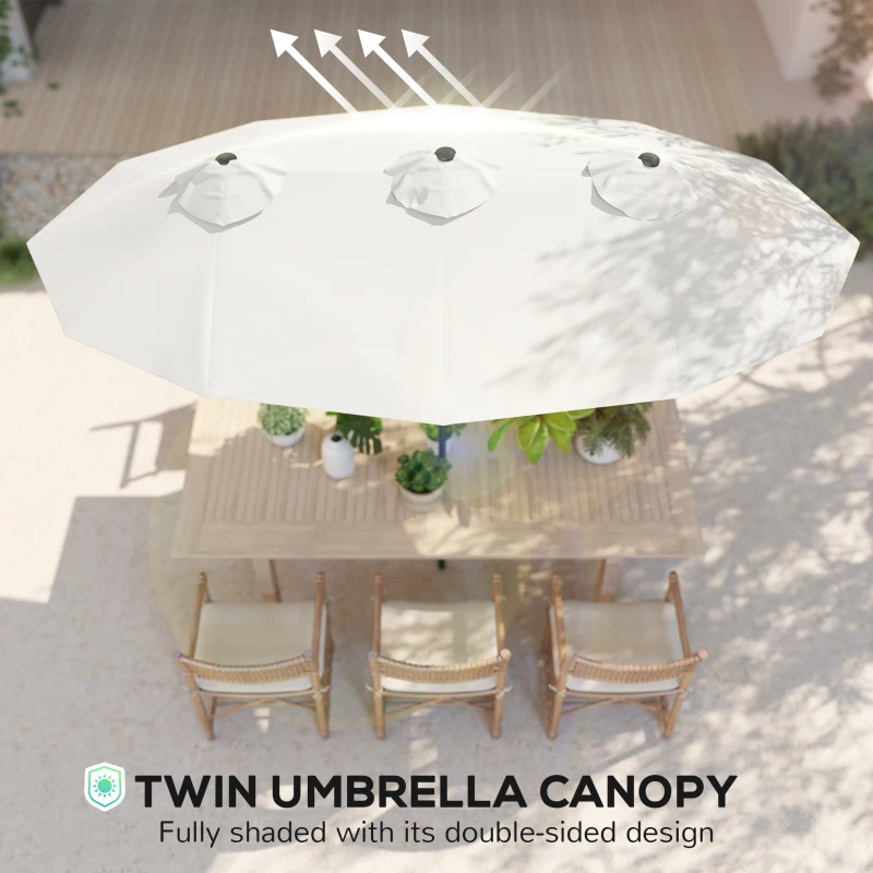 Outsunny Double Sided Patio Umbrella, 9.7' Large Outdoor Market Umbrella with Push Button Tilt and Crank, 3 Air Vents and 12 Ribs, for Garden, Deck, Pool, White(m-5)