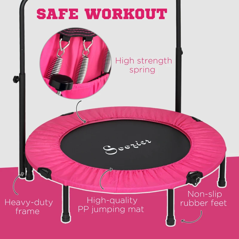 Soozier 40" Foldable Mini Fitness Trampoline, with Adjustable Foam Handle, Pink