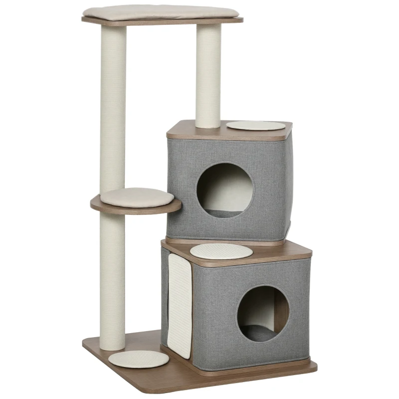 PawHut 44" H Feline Cat Tower Tree House with Sisal Scratching Posts, Soft Relaxing Cushions, & Many Perches/Condos