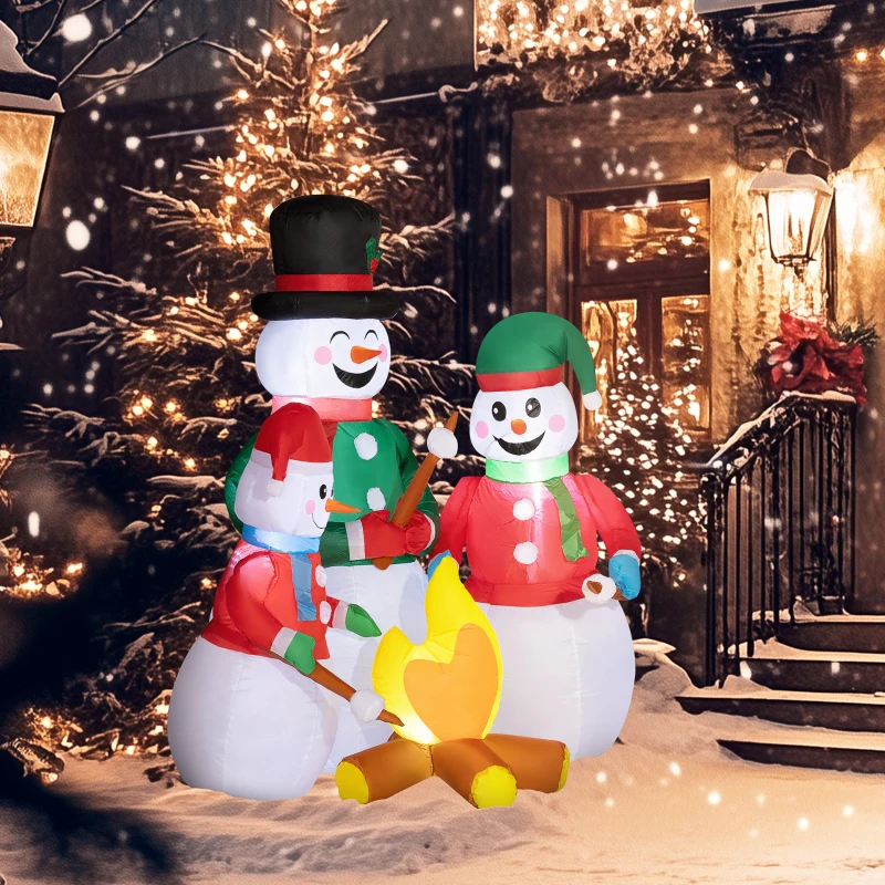 Outsunny 5 FT Christmas Inflatable Snowman Family, Xmas Blow Up Snowman Family with LED Lights for Indoor, Outdoor, Lawn, Party