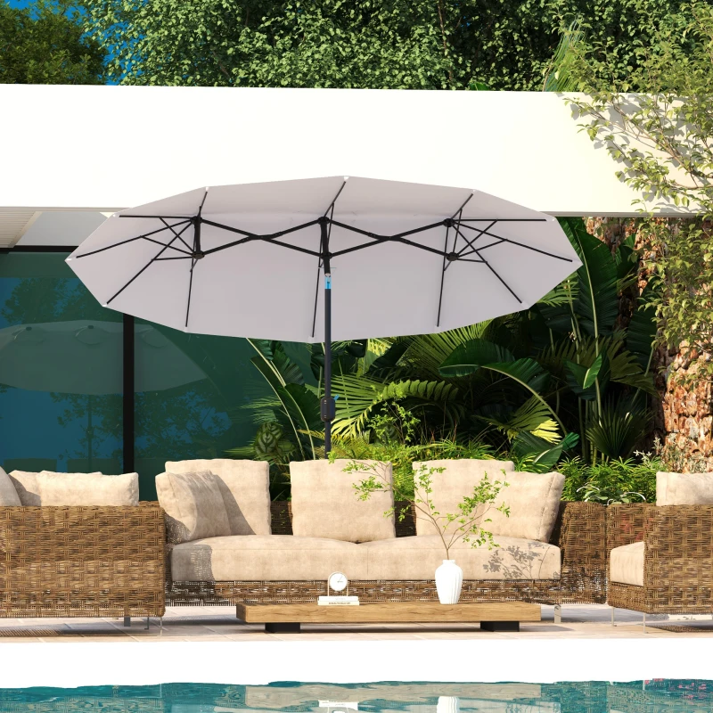 Outsunny Double Sided Patio Umbrella, 9.7' Large Outdoor Market Umbrella with Push Button Tilt and Crank, 3 Air Vents and 12 Ribs, for Garden, Deck, Pool, White(m-10)