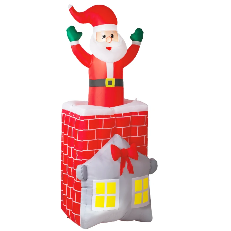 Outsunny 7FT Christmas Inflatable Santa in Chimney Up and Down, Blow Up Decoration with Built-in LED Lights for Indoor Party