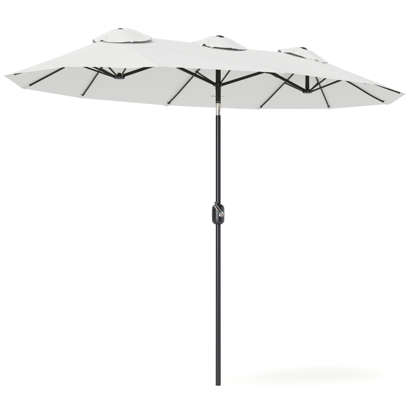 Outsunny 9.7' Double-sided Outdoor Patio Umbrella with Tilt, Crank and Vents, Cream White