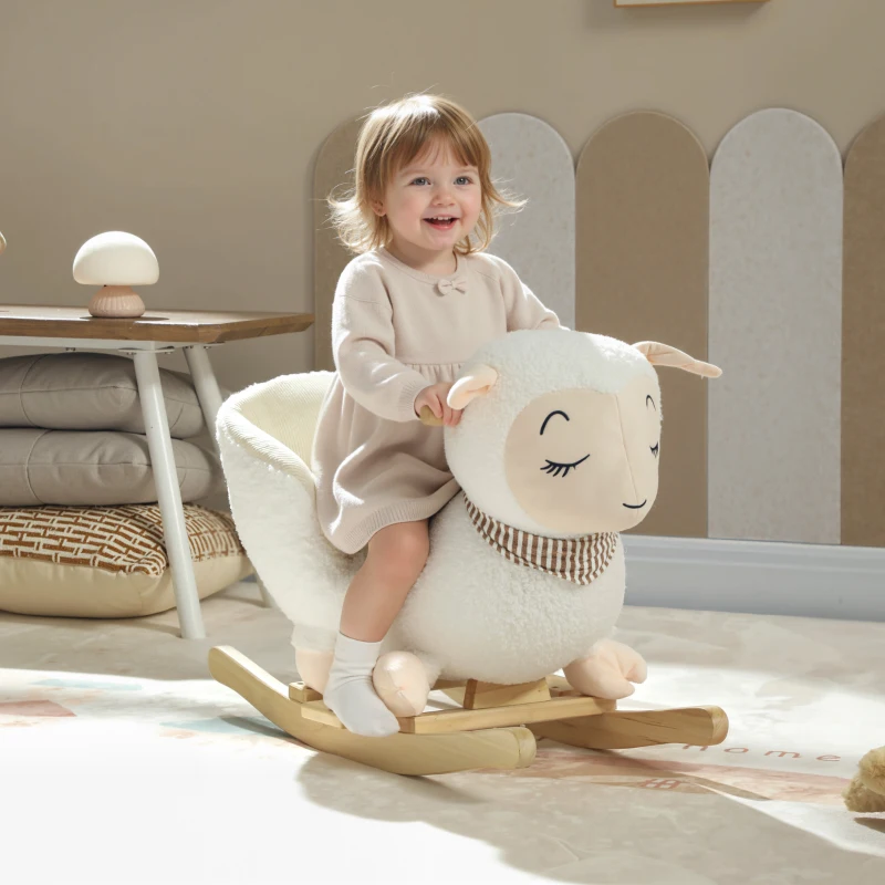 Qaba Baby Rocking Horse, Sheep Rocking Horse with Lullaby Song for Toddlers 18–36 Months, White