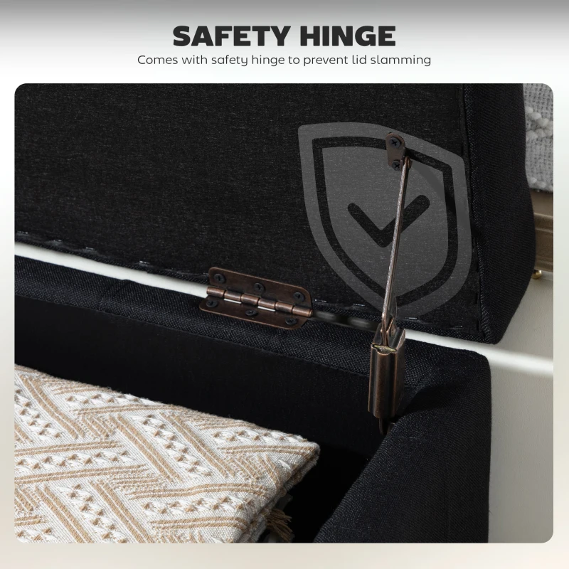 HOMCOM Storage Ottoman, Linen Fabric End of Bed Bench with Button Tufted Storage Bench for Bedroom, Black