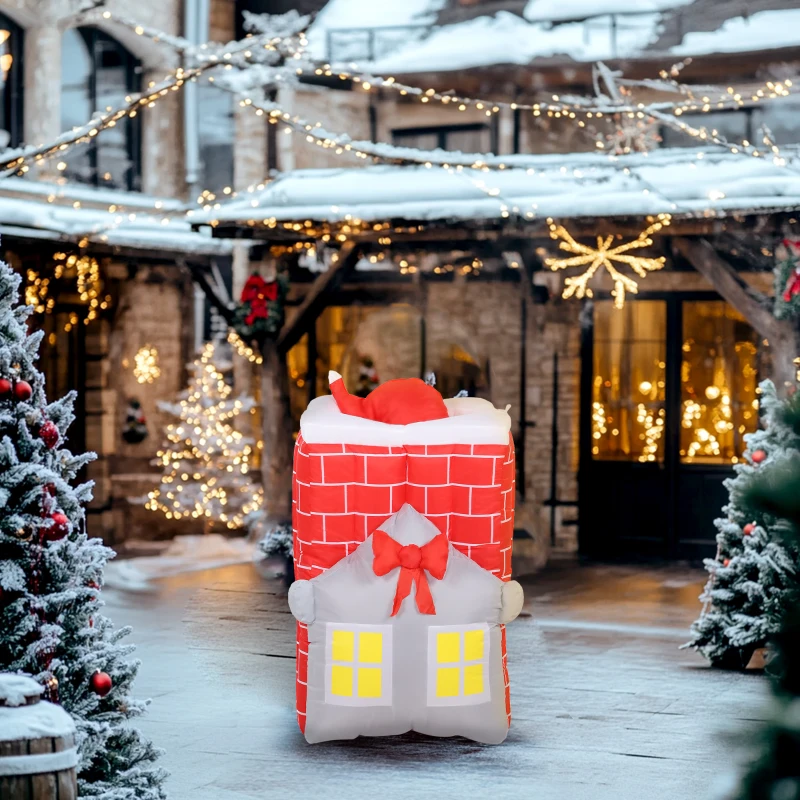 Outsunny 7FT Christmas Inflatable Santa in Chimney Up and Down, Blow Up Decoration with Built-in LED Lights for Indoor Party