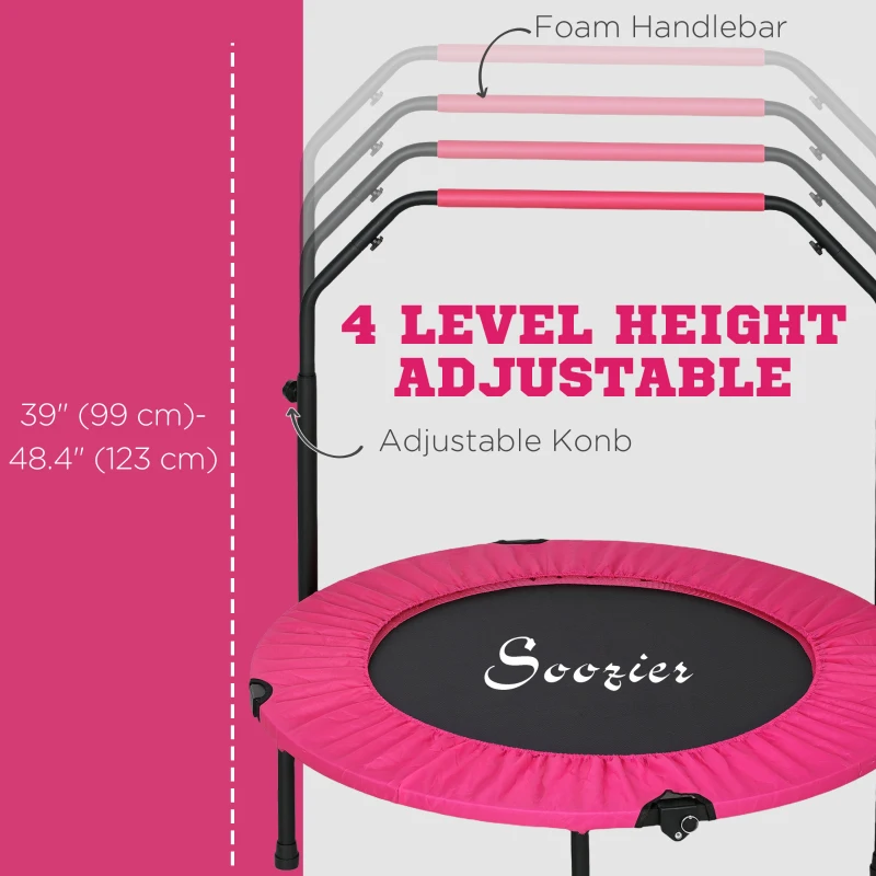 Soozier 40" Foldable Mini Fitness Trampoline, with Adjustable Foam Handle, Pink
