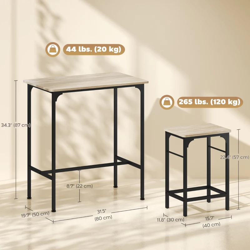 HOMCOM 3-Piece Dining Table Set for 2, Bar Table and 2 Stools for Kitchen, Living Room, Dining Room, Small Space, Natural Wood
