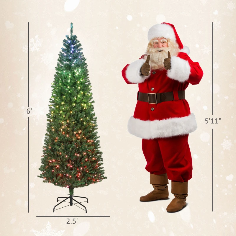 HOMCOM 6ft Artificial Christmas Tree with Colorful DIY Synchronized Lights, Remote, Hinged Slim Fir with Daily Timer