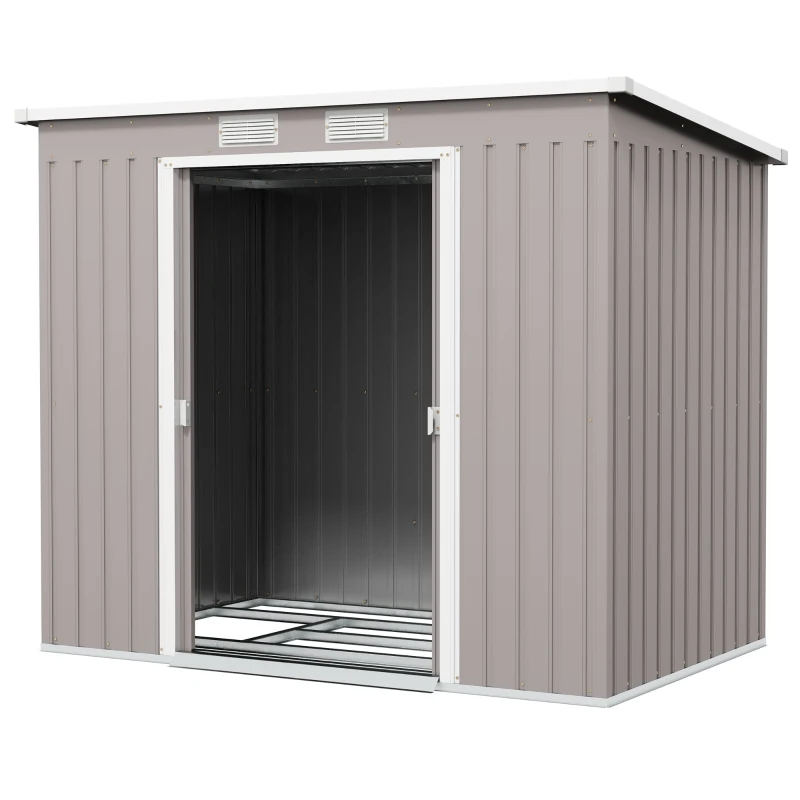 Outsunny 7' x 4' Galvanised Steel Garden Shed, with Foundation Kit - Grey