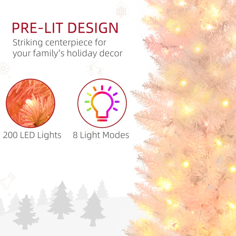 HOMCOM 6' Prelit Christmas Trees, Pencil Artificial Christmas Tree with Colorful Surface Branches, Colorful LED Lights, White