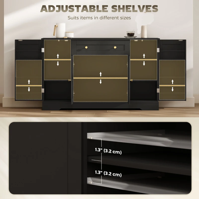 HOMCOM Sideboard Buffet Cabinet, Farmhouse Coffee Bar Cabinet with Door Shelves, Adjustable Shelves, Drawer, Barn Doors, Black