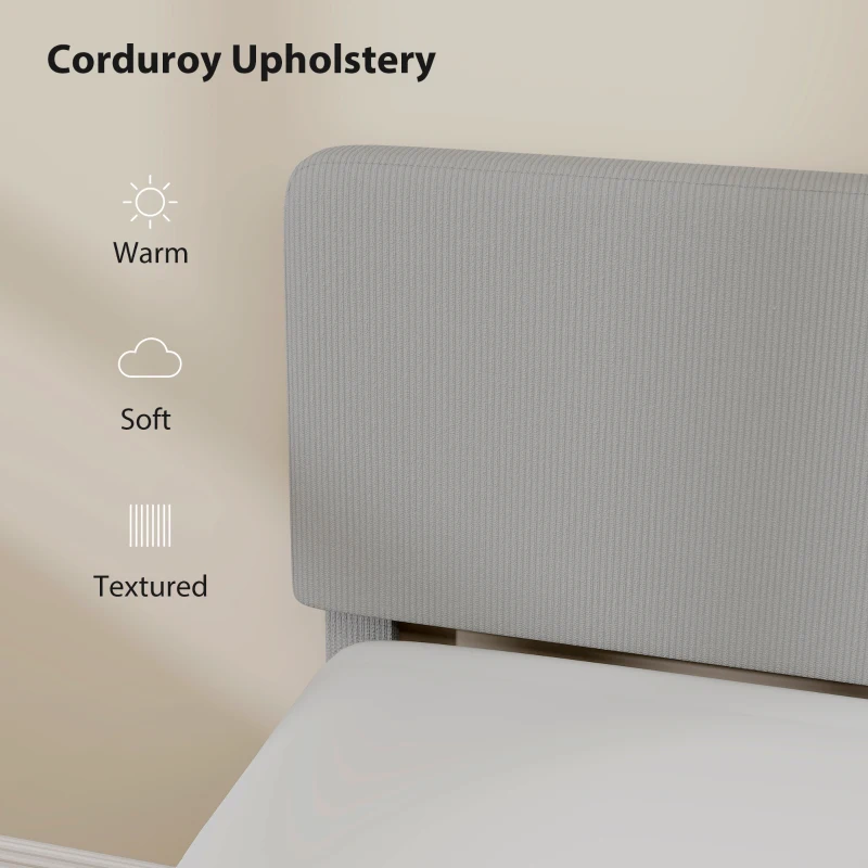 HOMCOM Queen Size Bed Frame with Adjustable Upholstered Headboard Platform Bed Frame Wood Slat Support Noise Free Light Grey