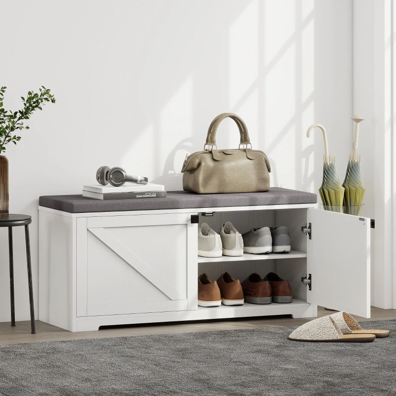 HOMCOM Shoe Storage Bench with Padded Seat, Entryway Bench Holds up to 352 lb, Shoe Organizer, 8 Pairs, White Wood Grain