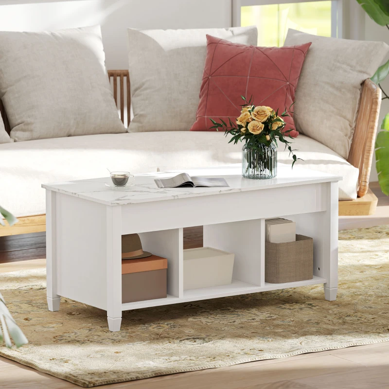 HOMCOM Lift Top Coffee Table, Modern Center Table with Storage Shelves and Hidden Compartment for Living Room, 41" L, White