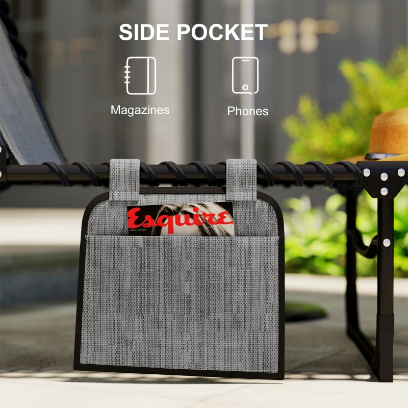 Outsunny Chaise Lounge Chair Outdoor, 5-Position Adjustable Sun Tanning Chair with Carrying Handle and Side Pocket, Folding Pool Patio Chaise Lounge with Removable Pillow for Garden, Beach, Gray