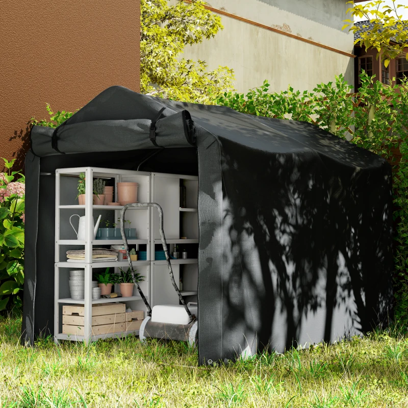 Outsunny Outdoor Storage Shed, UV Resistant Bike Tent with Roll-up Zipper Door, Portable Shed for Bike, Motorcycle, Black