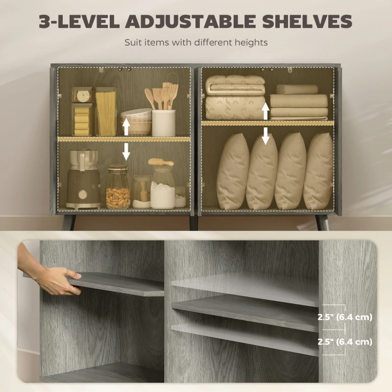 HOMCOM Buffet Cabinet with Storage, Modern Fluted Sideboard with Adjustable Shelves for Dining Room Living Room, Light Grey