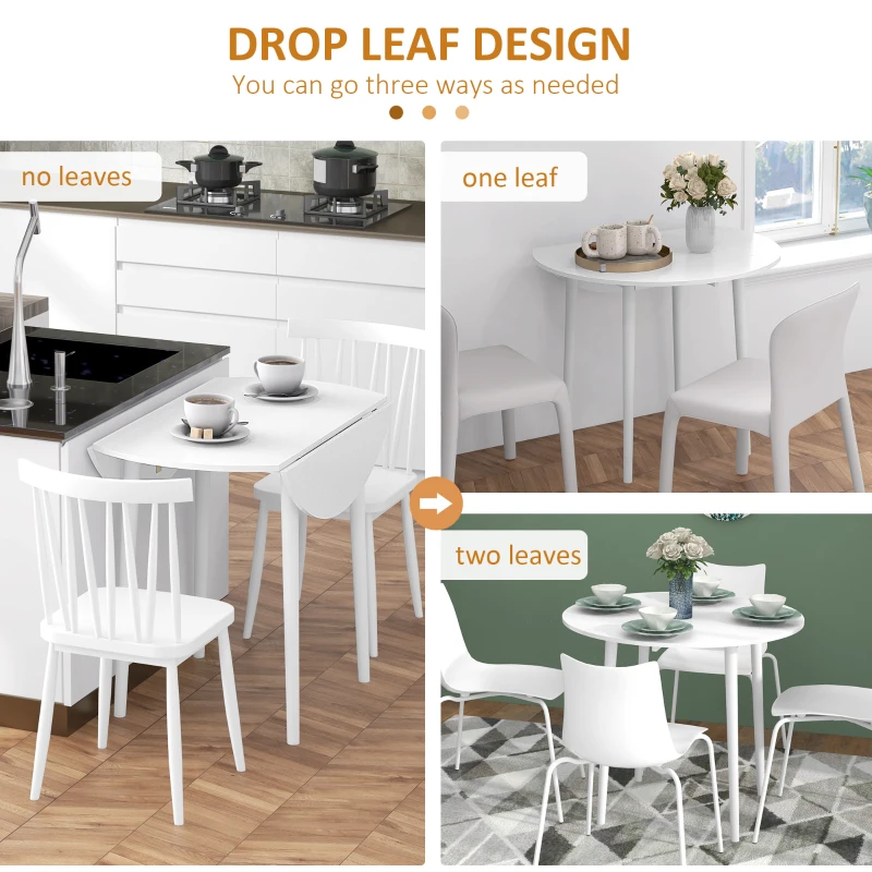HOMCOM Folding Dining Table, Round Drop Leaf Kitchen Table for Small Spaces with Wood Legs, Distressed White