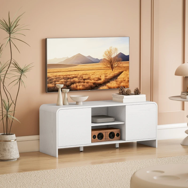 HOMCOM TV Stand for up to 55 Inch TV, Nordic Entertainment Center with 2 Cabinets and 2 Open Shelves for Living Room, White